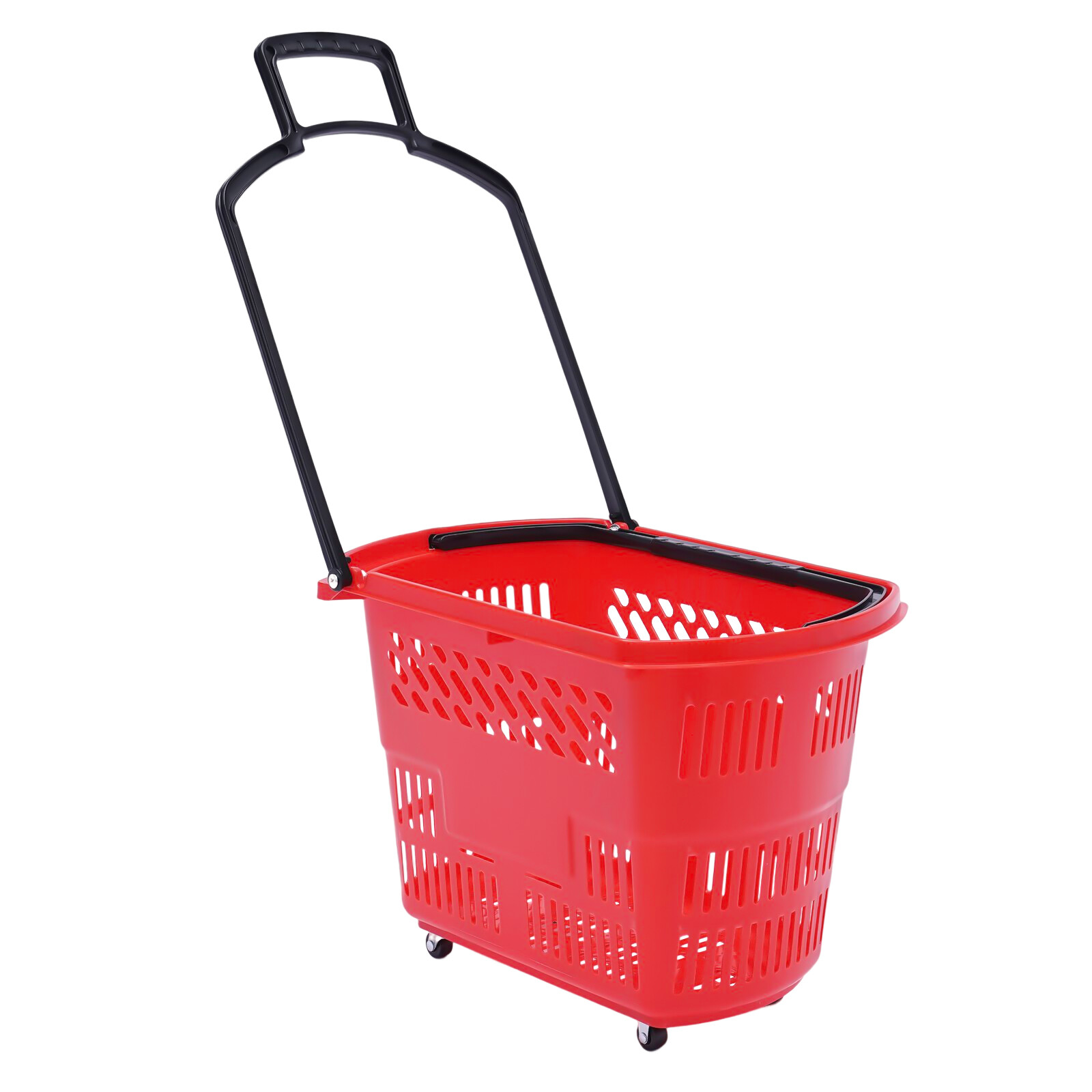 6Pcs Red Rolling Shopping Basket Plastic Rolling Shopping Carts with Handle 35L
