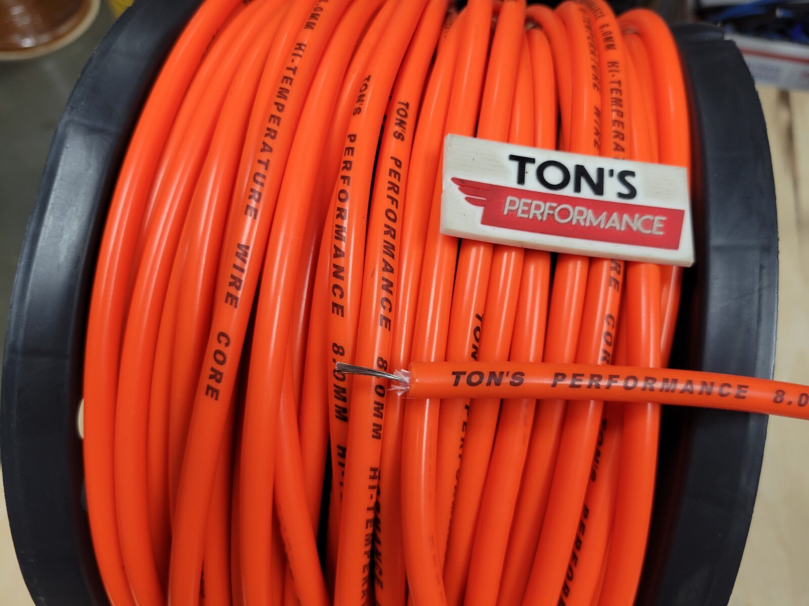 Ton's 8mm Orange silicone SOLID WIRE CORE SPARK PLUG WIRE by the foot 0 ohms/ft