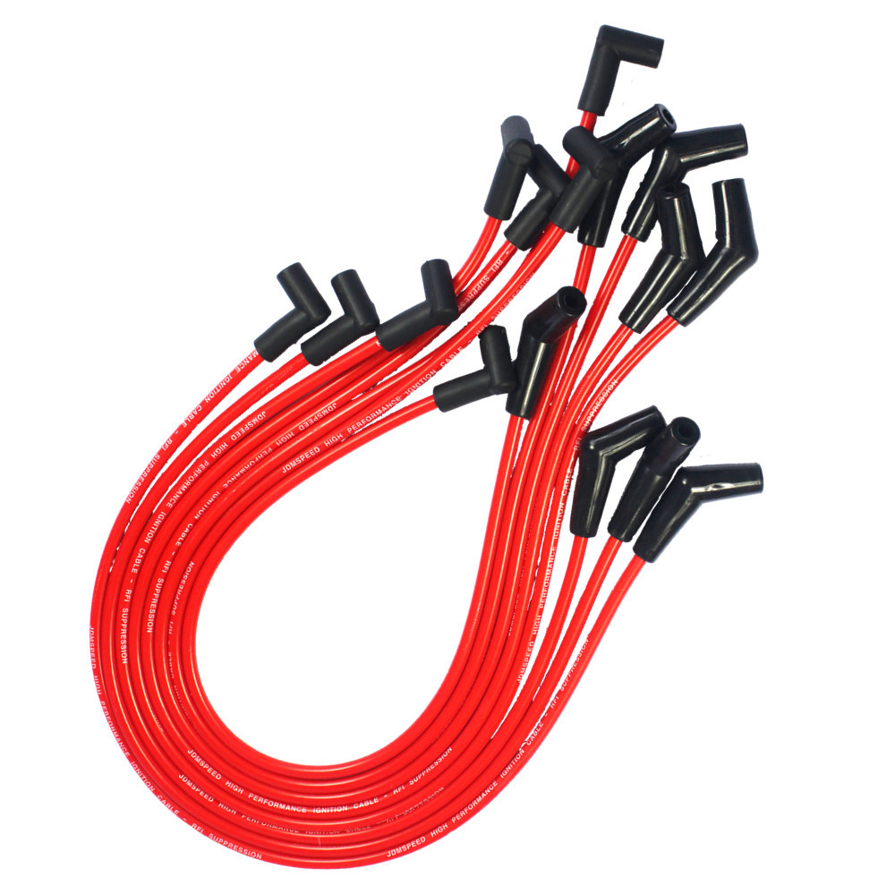 SPIRAL CORE SPARK PLUG WIRES 45 DEGREE END + PLUG For BBC CHEVY 396-427-454-502