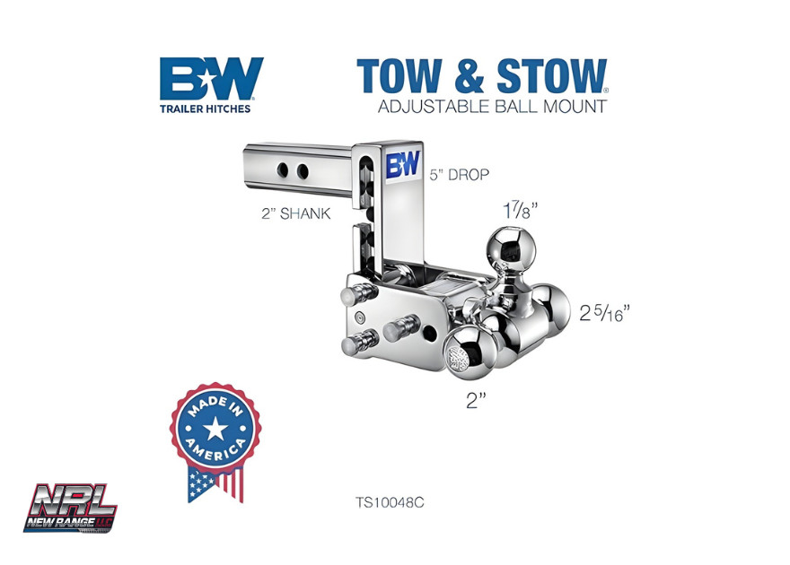B&W TS10048C Tow & Stow 3-Ball Chrome Hitch – 5″ Drop / 5.5″ Rise