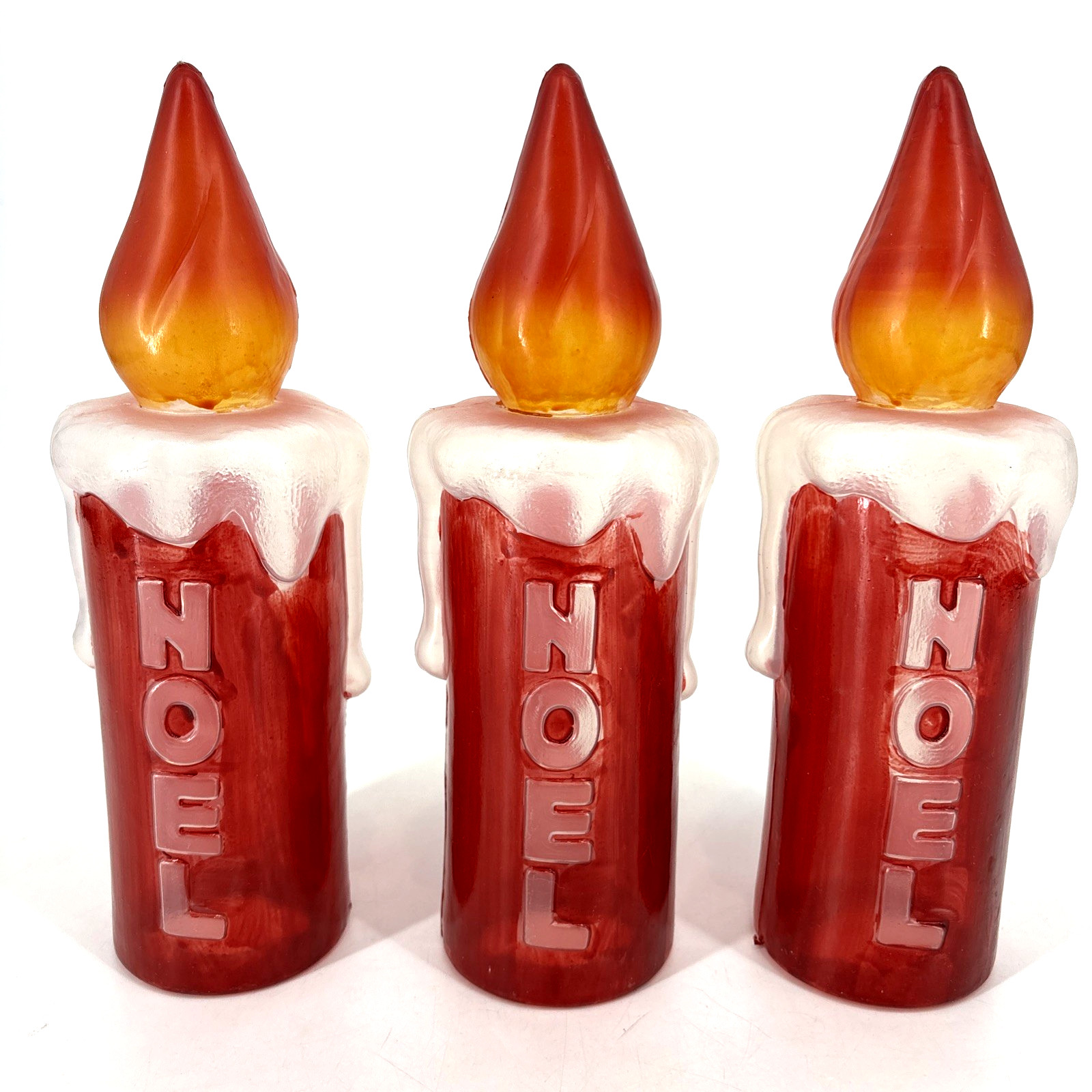 Vintage Red Blow Mold Noel Candle Lot Of 3 Christmas 10.5 In Tall