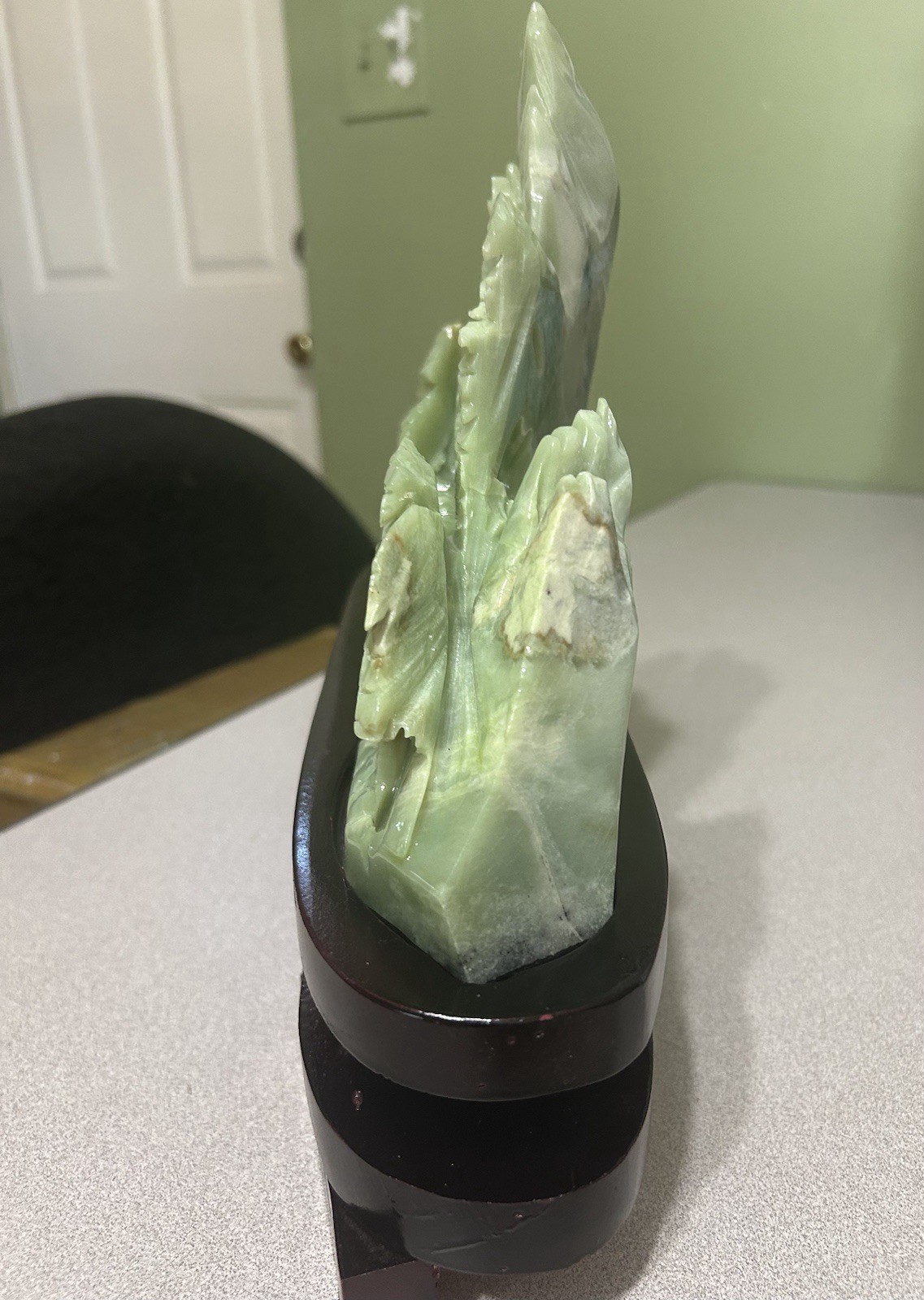 7.3LB Natural Green Jade Stone Hand Craved Landscape Crystal