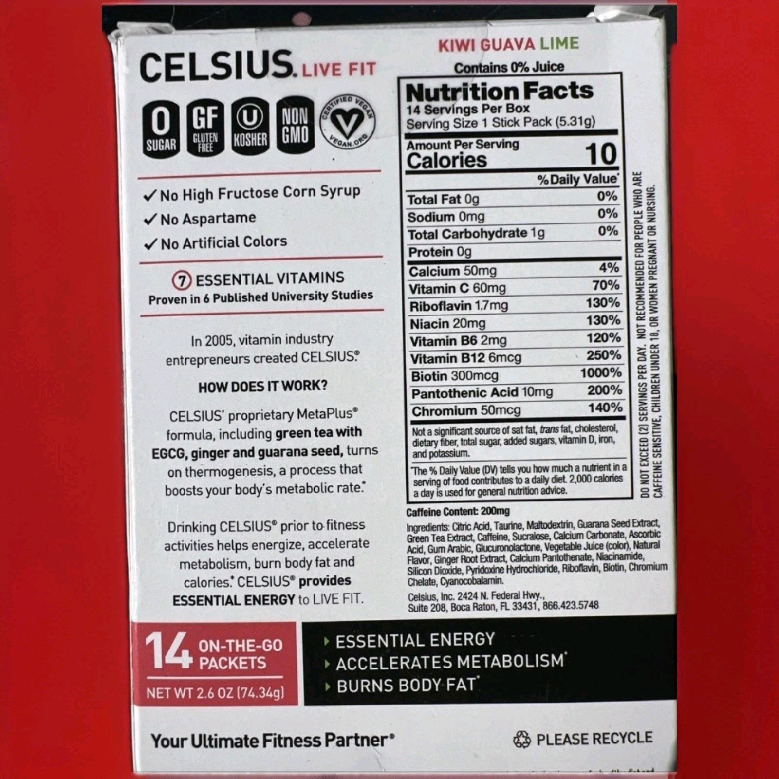 4x CELSIUS Kiwi Guava Lime On the Go Energy Powder Sticks 56 Pack 200mg Caffeine