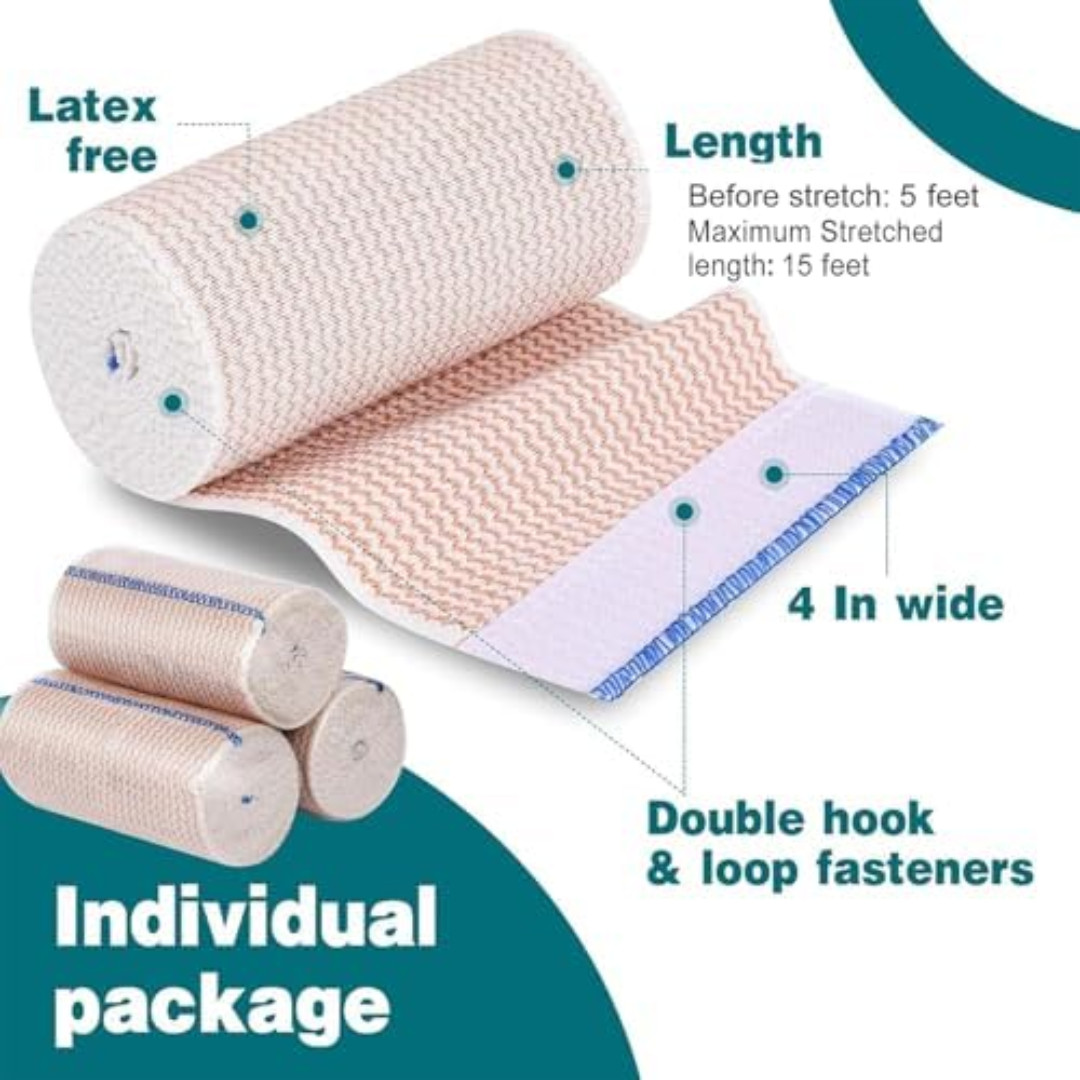 Premium Elastic Bandage Wrap 4 Inch, Compression Wrap Bandage for Legs, L