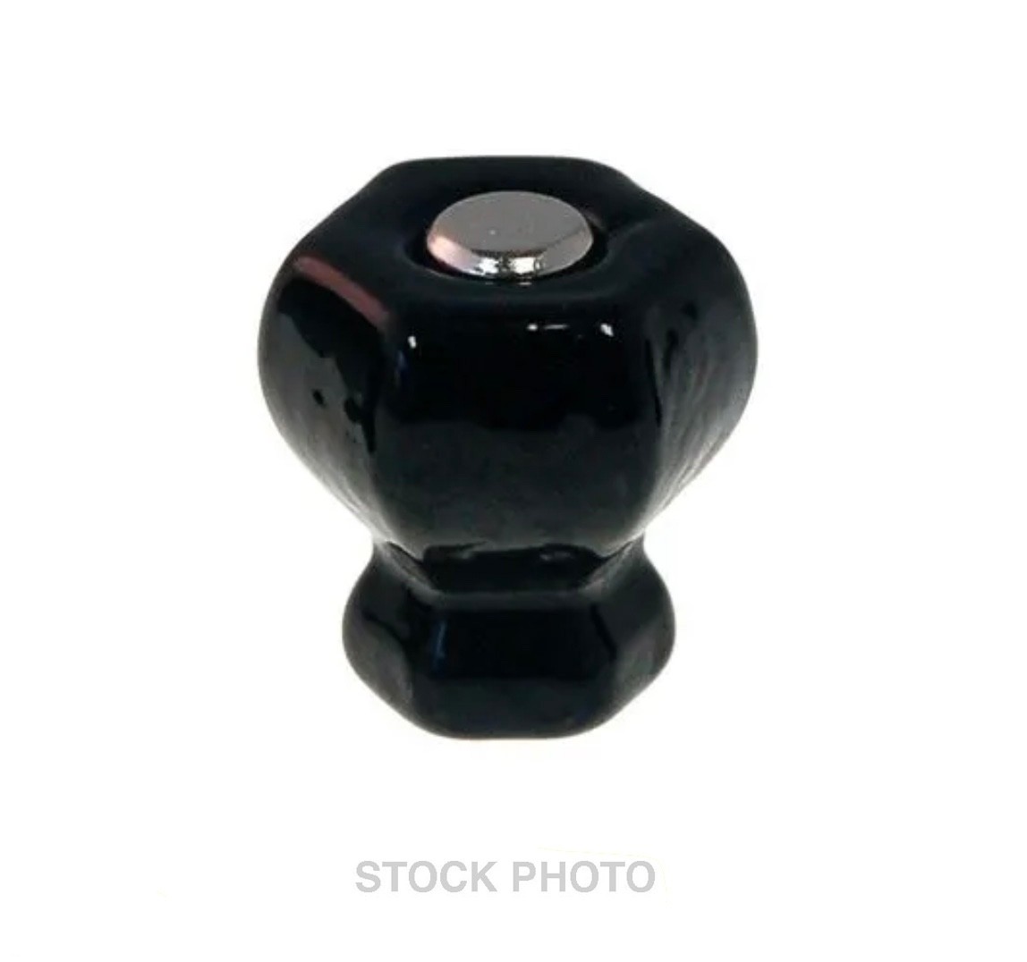 Set 12 NEW Small 1” BLACK Hexagonal GLASS Cabinet KNOBS w/ Nickel Bolts