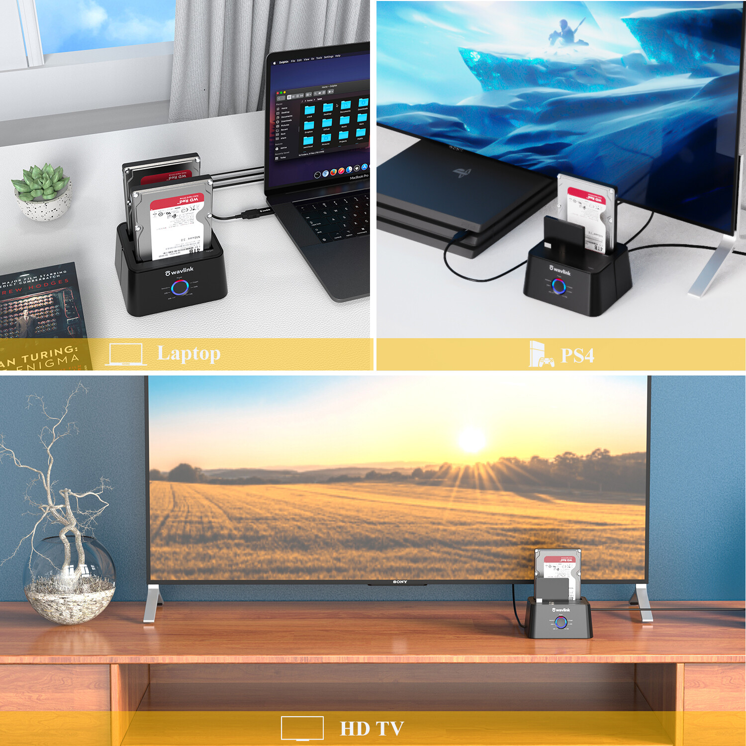 USB 3.0 to SATA External Hard drive Docking Station, Dual Bay &2.5" 3.5"HDD/SDD