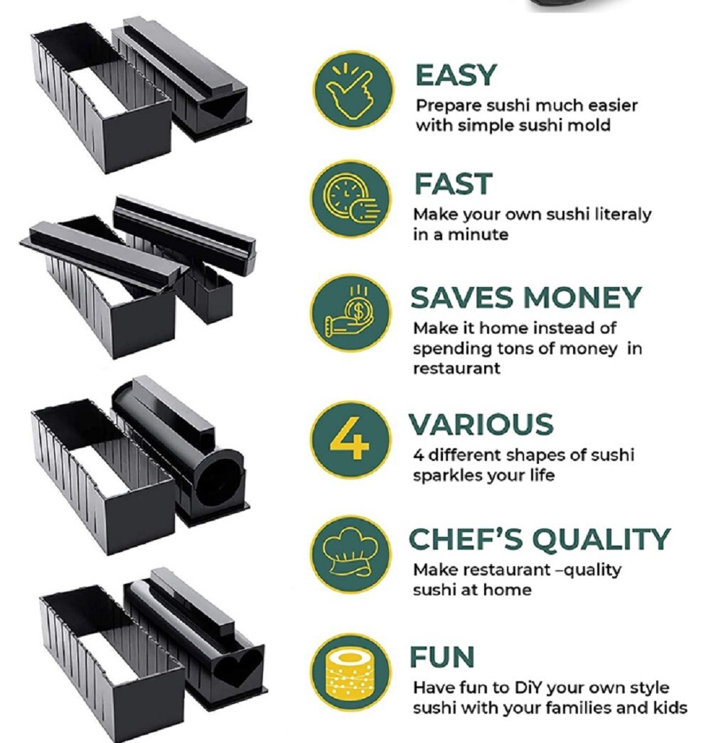DIY Sushi Making Kit Sushi Roller Rice Ball Mold Accessories