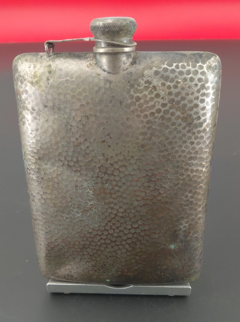 Vintage Hammered Silver Plate Hip Flask