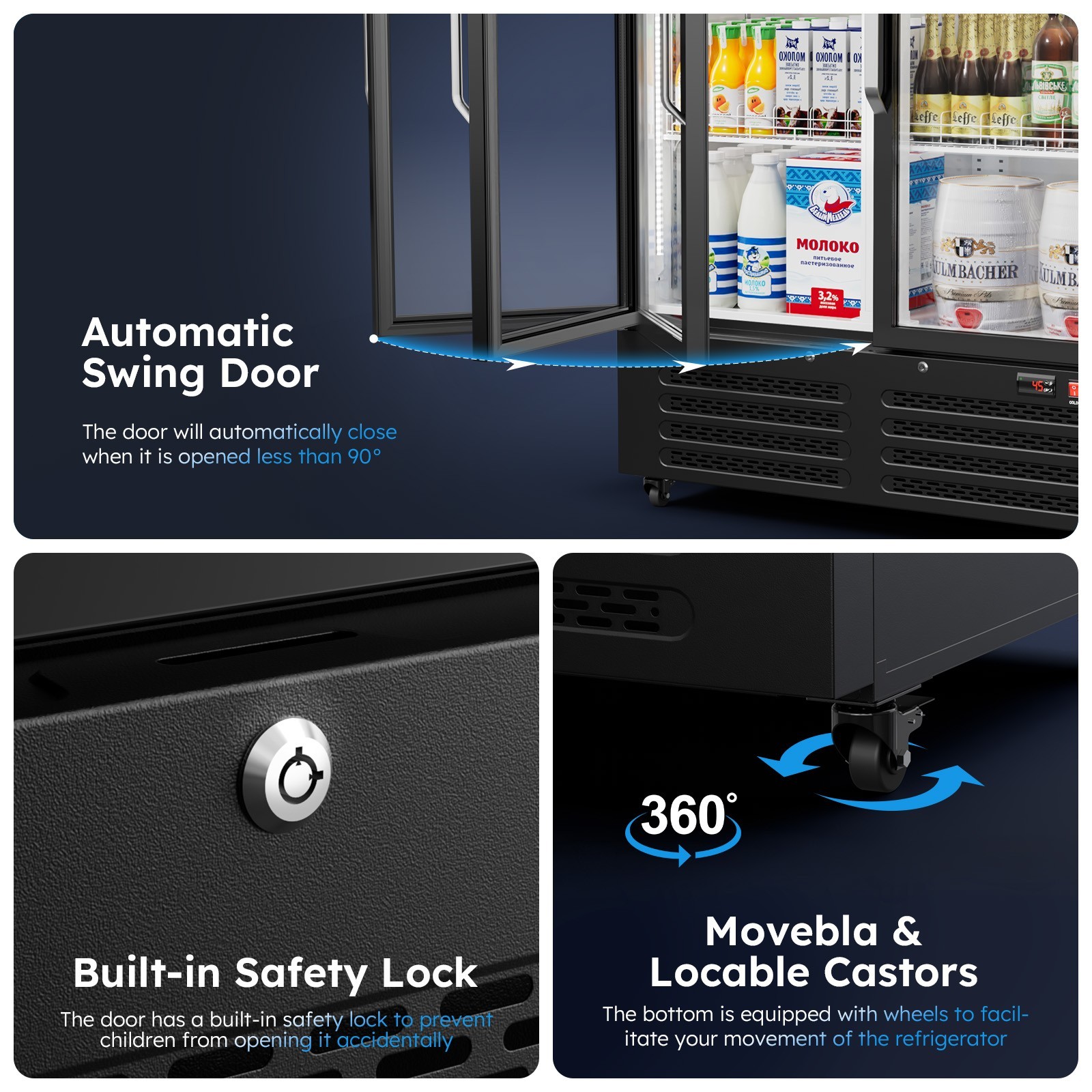 Commercial Merchandiser Refrigerator 28 CU.FT Glass Doors Beverage Refrigerators