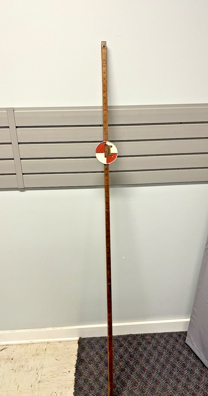 Vintage 10 Ft WOOD MEASURING STICK grade rod rule surveying story pole wall art