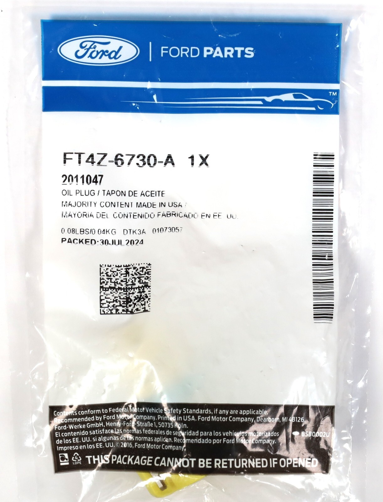 OEM FT4Z-6730-A Ford 2015-2020 F-150 2.7L V6 Ecoboost Engine Oil Pan Drain Plug
