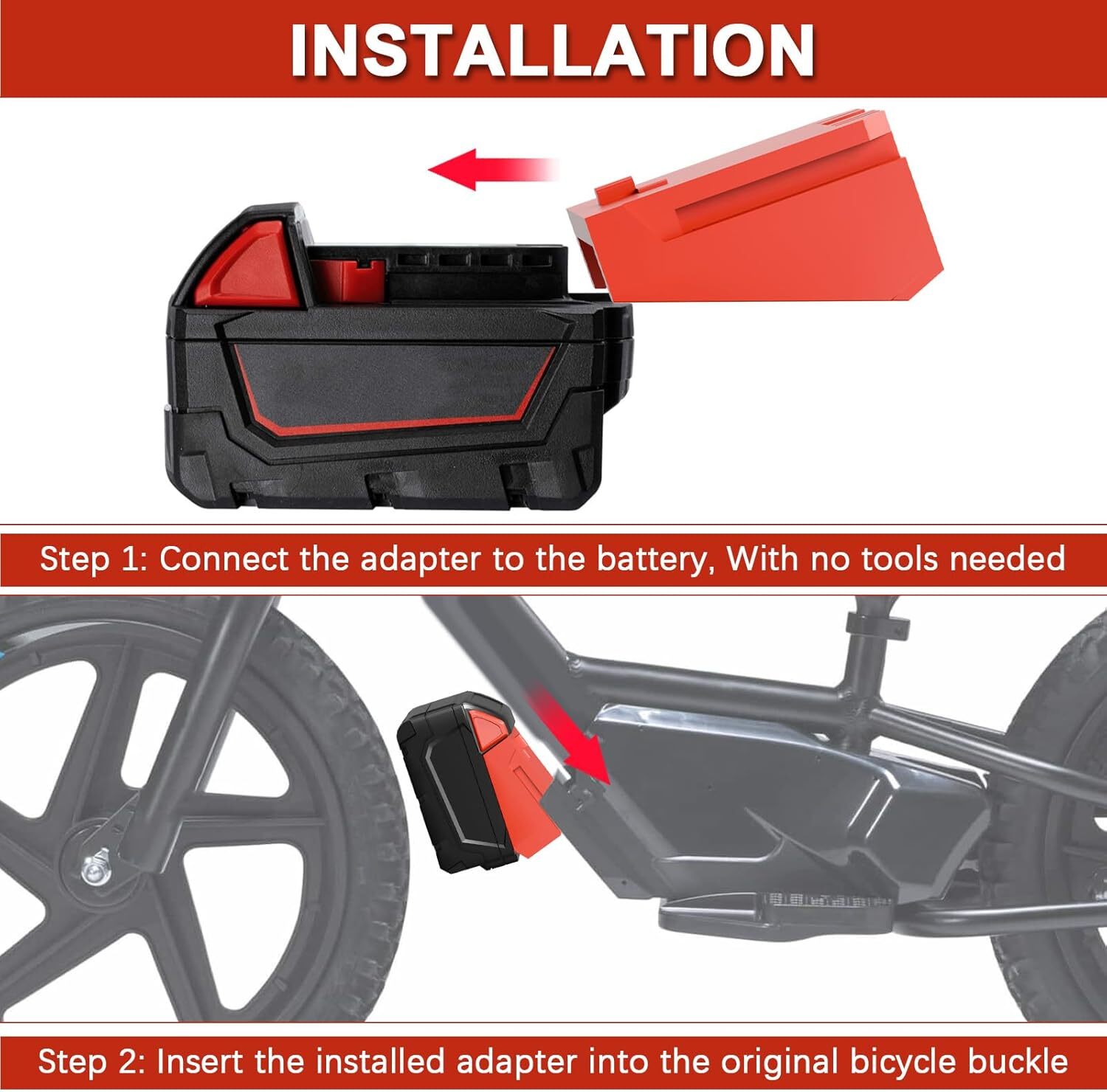 Battery Adapter for Stacyc 12" and 16" Fit for Mil.Waukee 18v Batteries