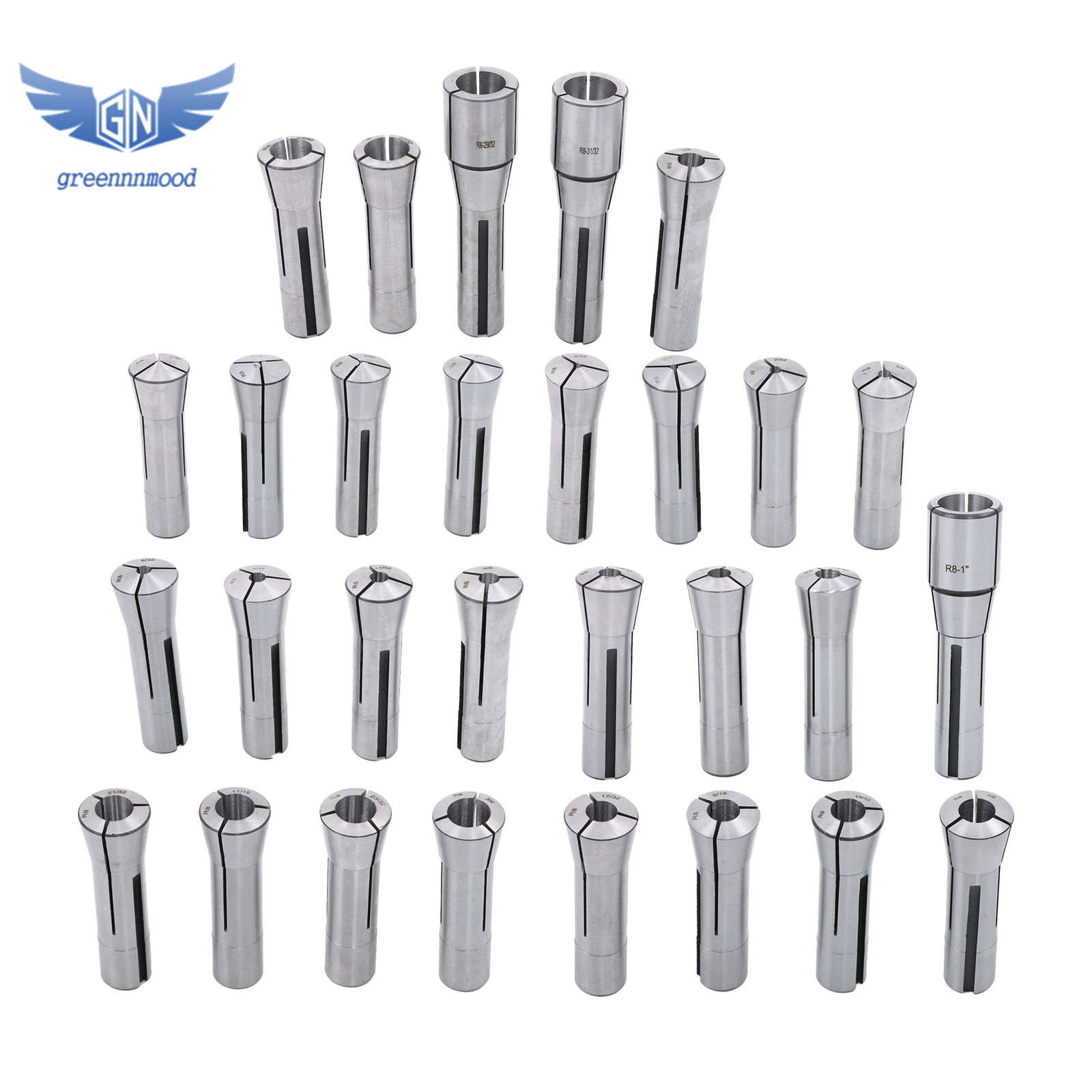 29 Pcs R8 Collet Set 1/32" - 1" for Bridgeport with R8 Collet Rack - 48 slot