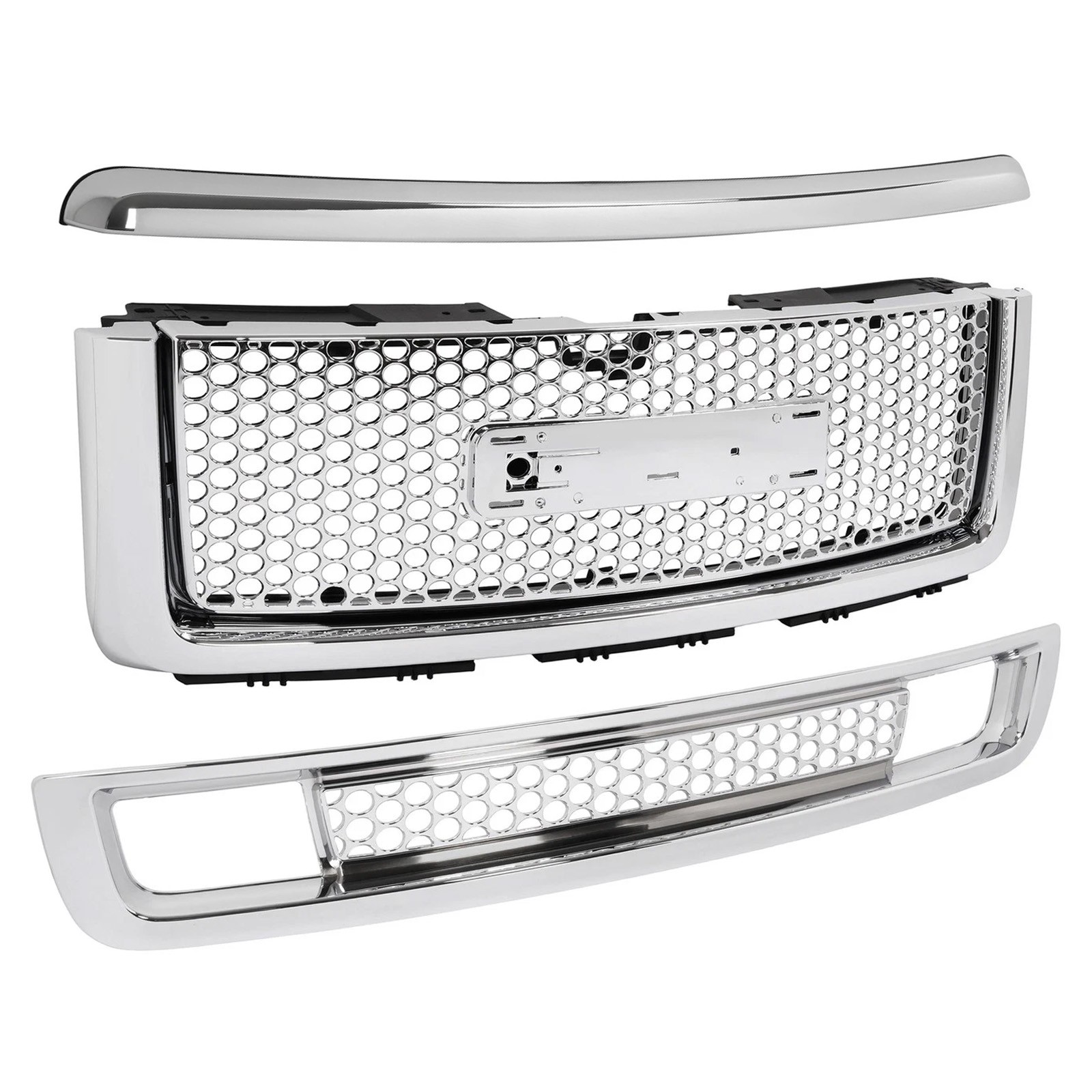 For 2007-13 GMC Sierra 1500 Denali Pickup Upper Lower Grille Hood Molding Chrome