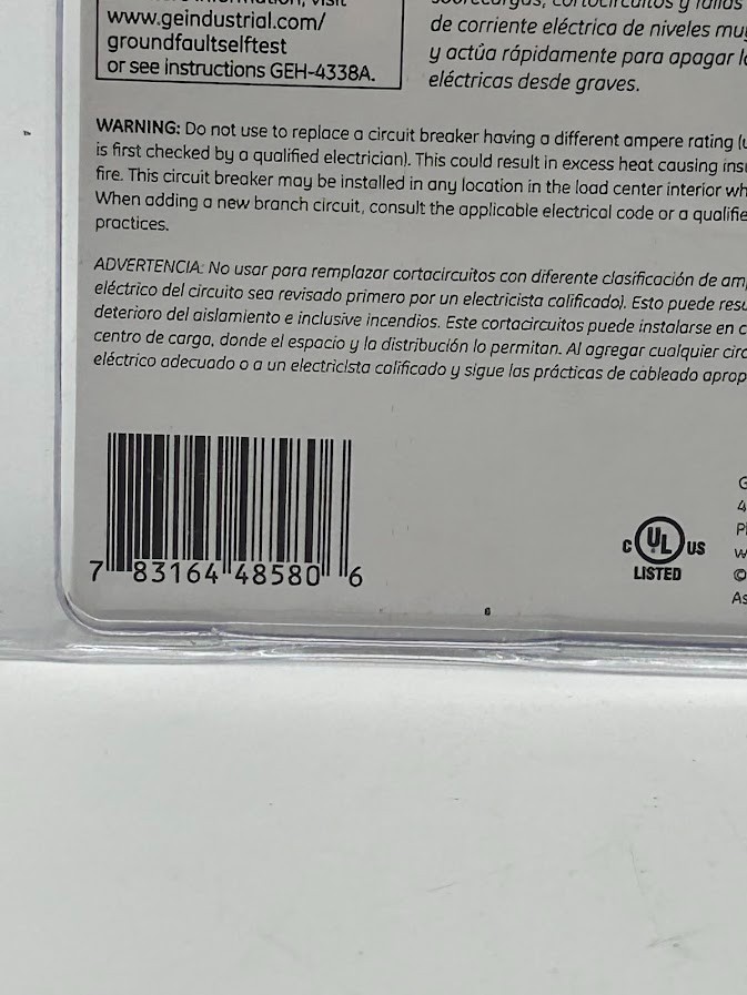 GE 15 Amp Single Pole Ground Fault Breaker with Self-Test GFCI THQL1115GFTP New