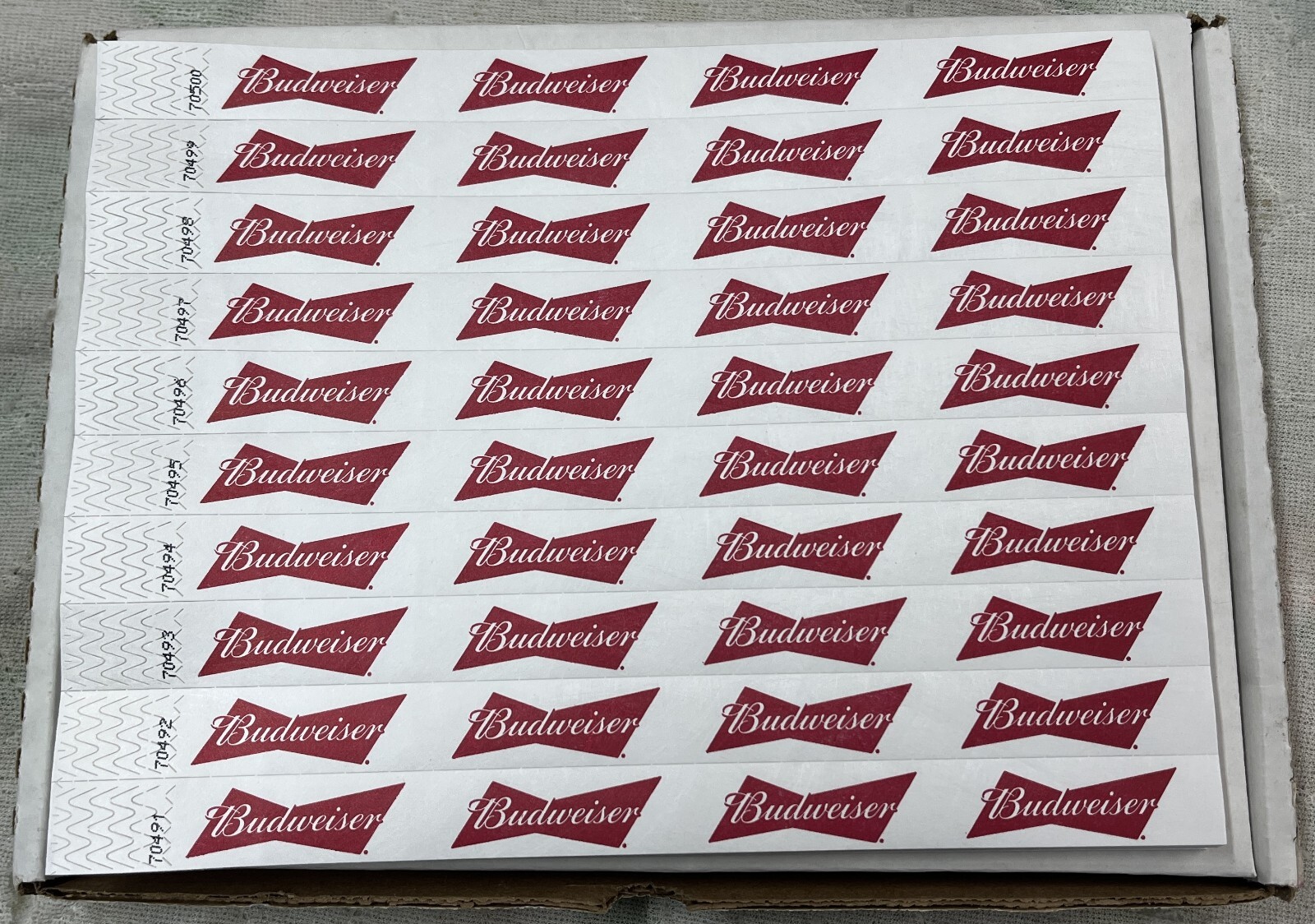 Budweiser Beer Logo Bar ID Age - Event Security Numbered Wristband - 500 Count