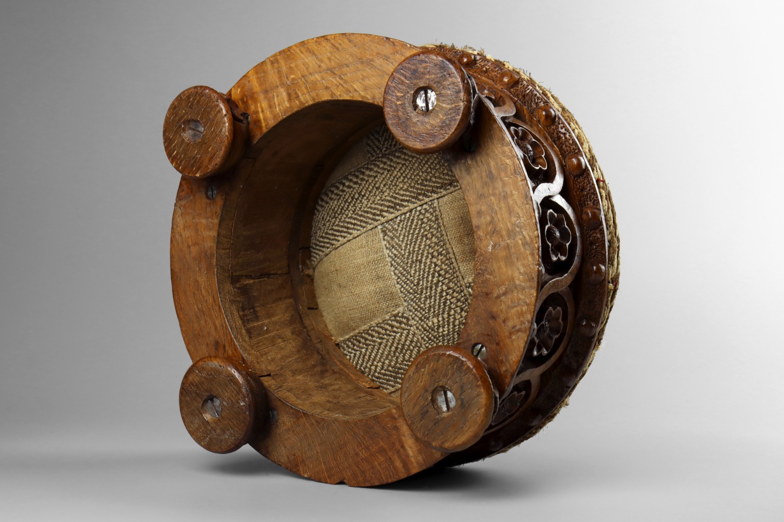 Antique 19th Century Ecclesiastical Gothic Carved Wood Oak Beaded Footstool