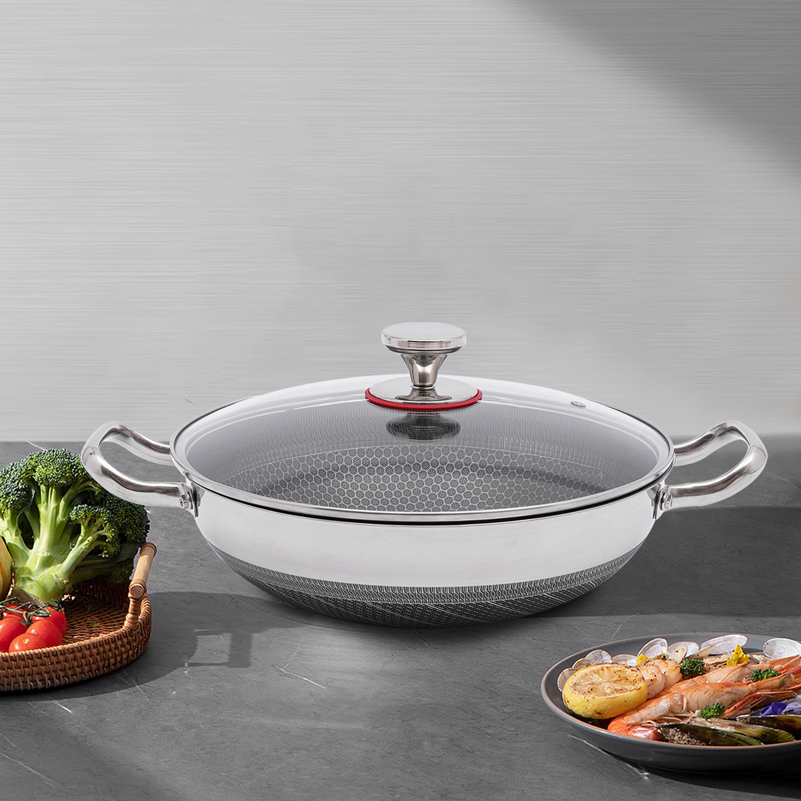 12-inch Stainless Steel Sauté Pan Skillet Non-stick Frying Pan With Lid