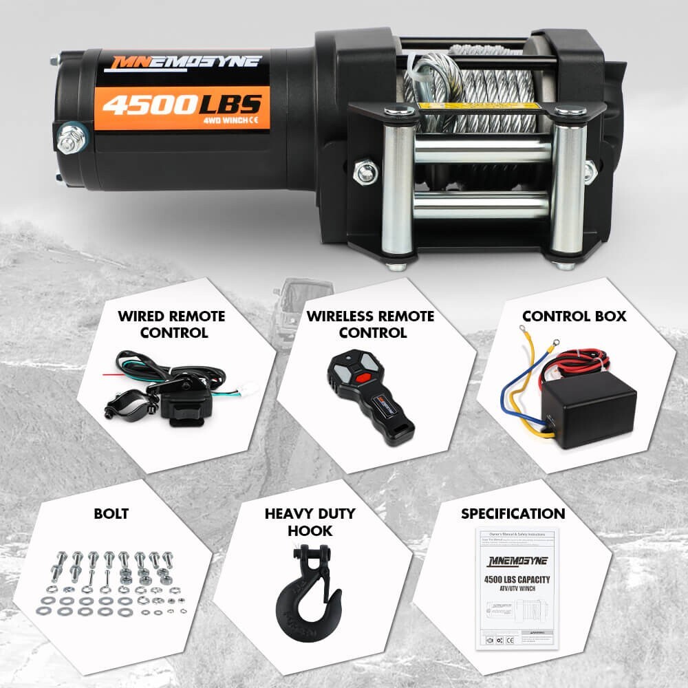 MNEMOSYNE Electric Winch 4500lb Steel cable Wireless Remote Towing ATV UTV 4×4