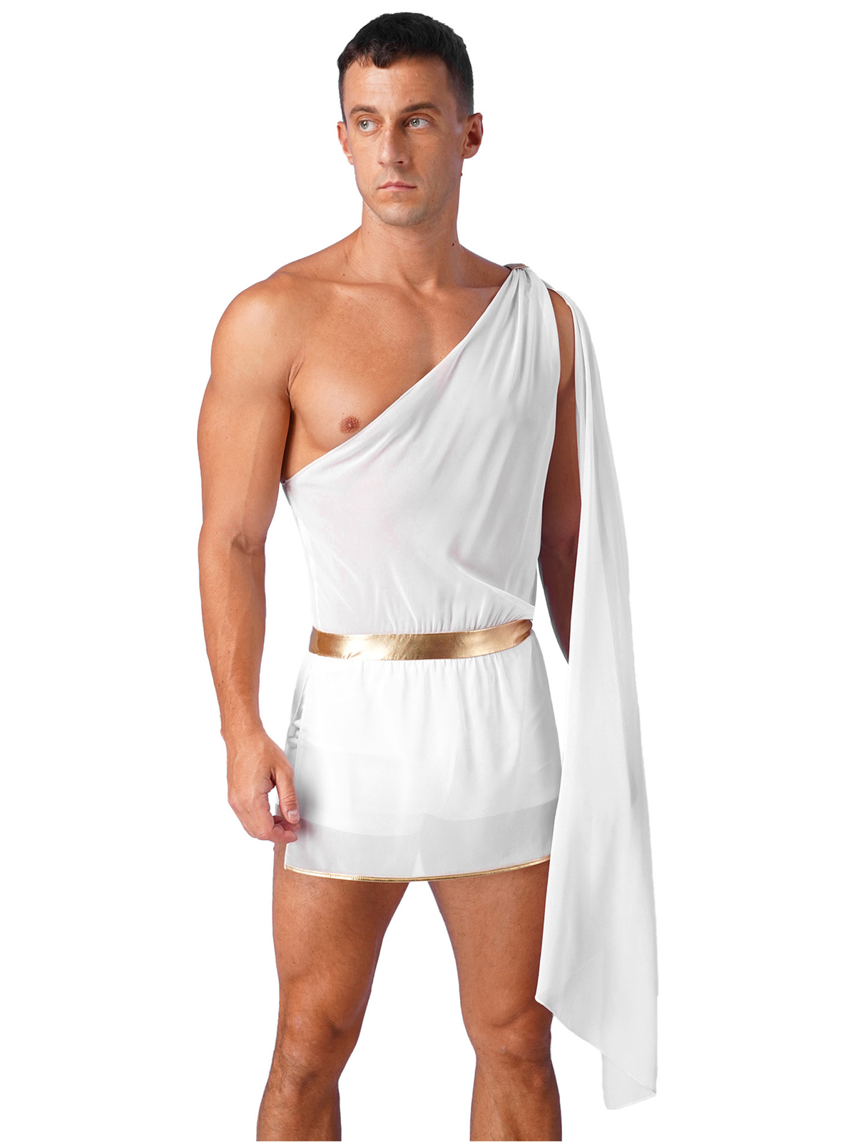 Mens Ancient Greek Roman Halloween Cosplay Costume One Shoulder Toga Jumpsuit