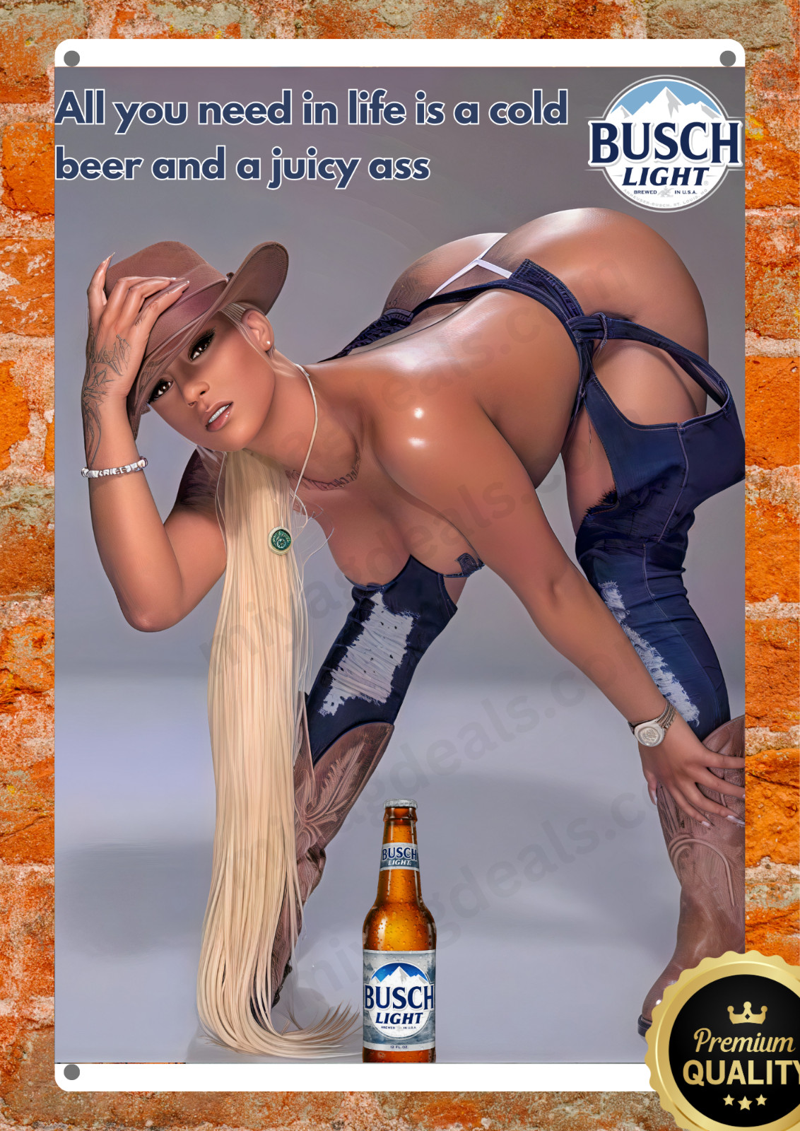 Rolling Rock Beer Sexy Girl Metal Sign Pin-Up Bar Pub Wall Decor Read Des