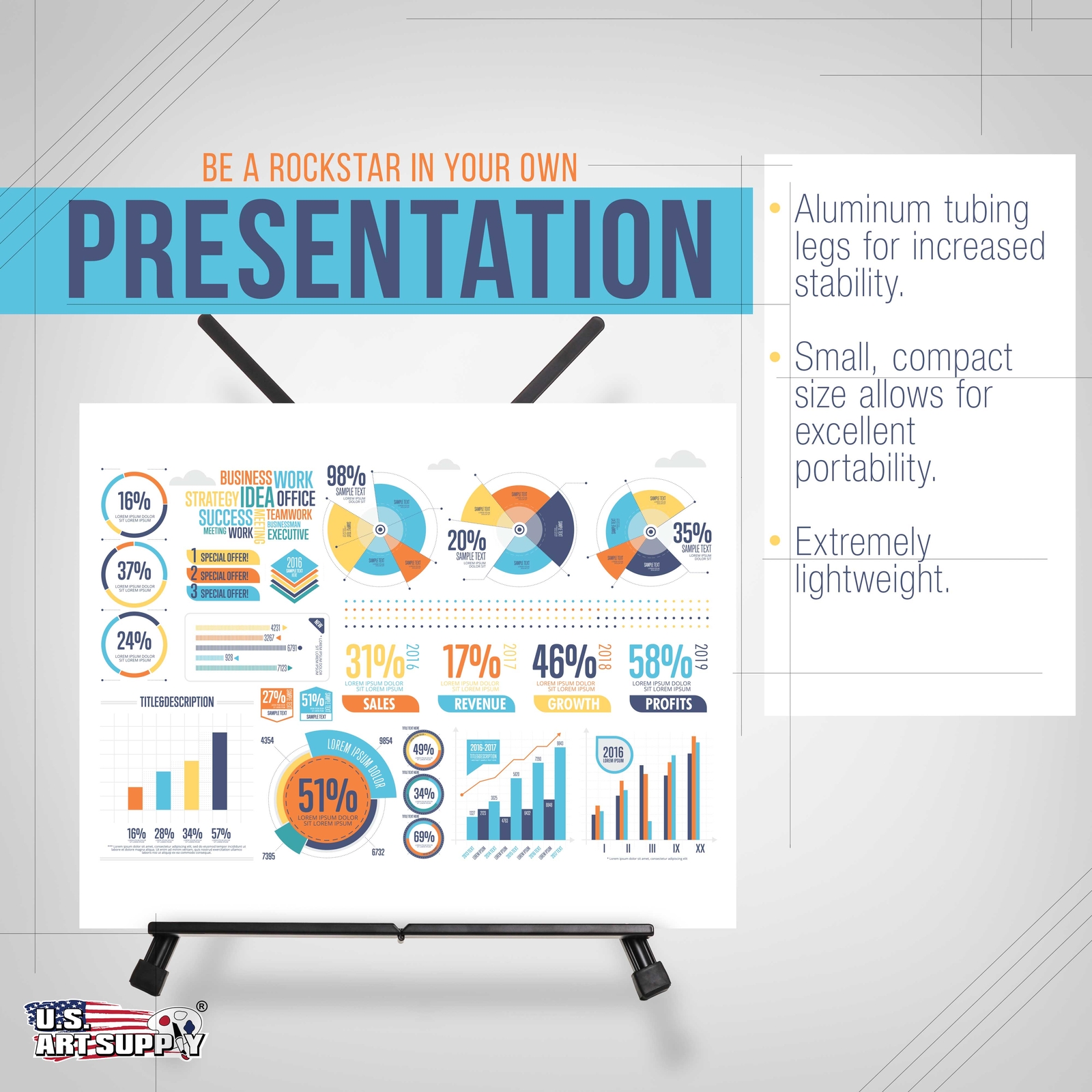 US Art Supply 19" Tall Aluminum Tripod Tabletop Artist Display Easel 10-Easels
