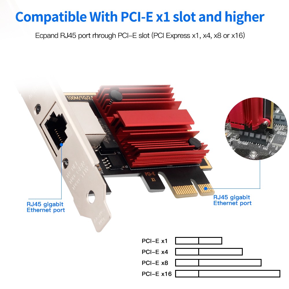 2.5GB PCIe Network Card PCIe to 2.5 Gigabit Ethernet Network Adapter for Windows