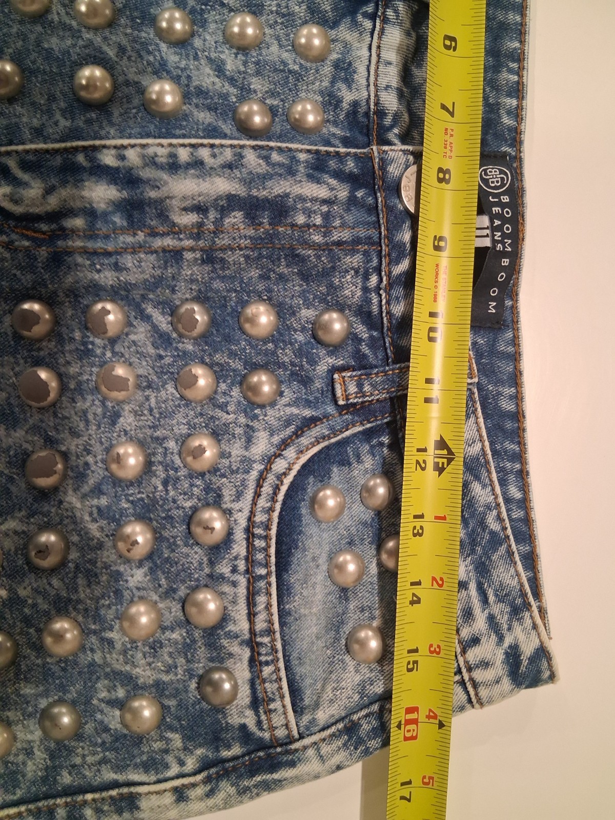 Boom Boom Jeans Studded Denim Shorts Size 11 Junior Acid Wash 100% Cotton...