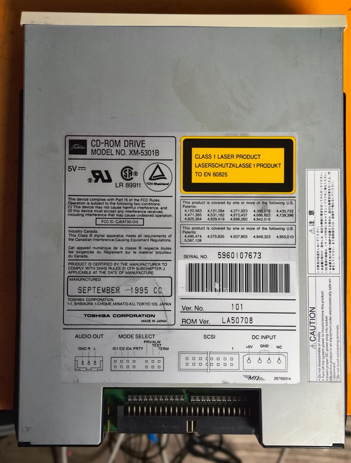 Toshiba XM-5401B Internal SCSI 4X CD-ROM Drive - TESTED! - Rare Vintage 1995 90s