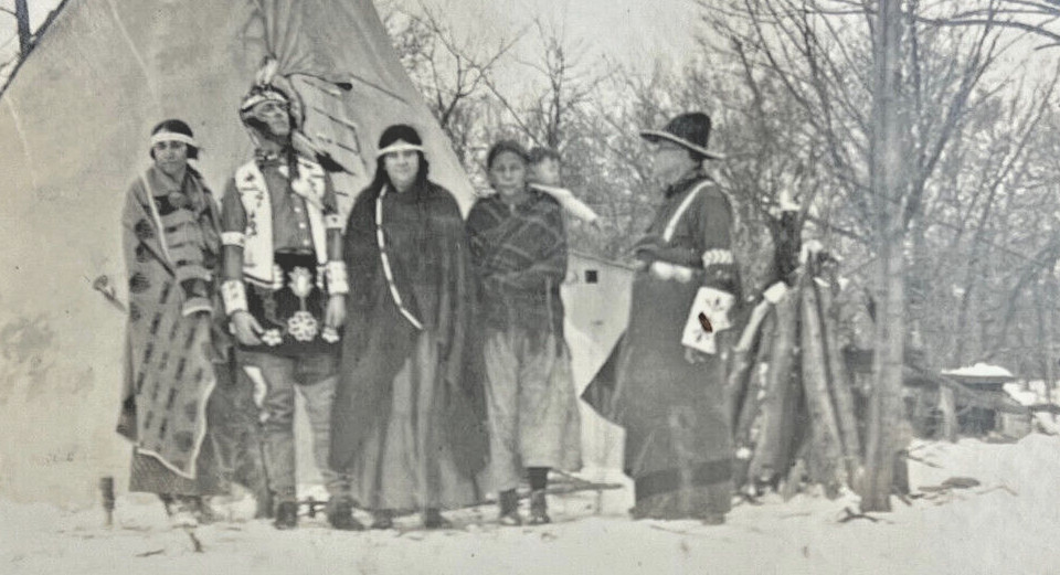 Original Native American Indian Reservation Group Photo Antique Tipi Wyoming
