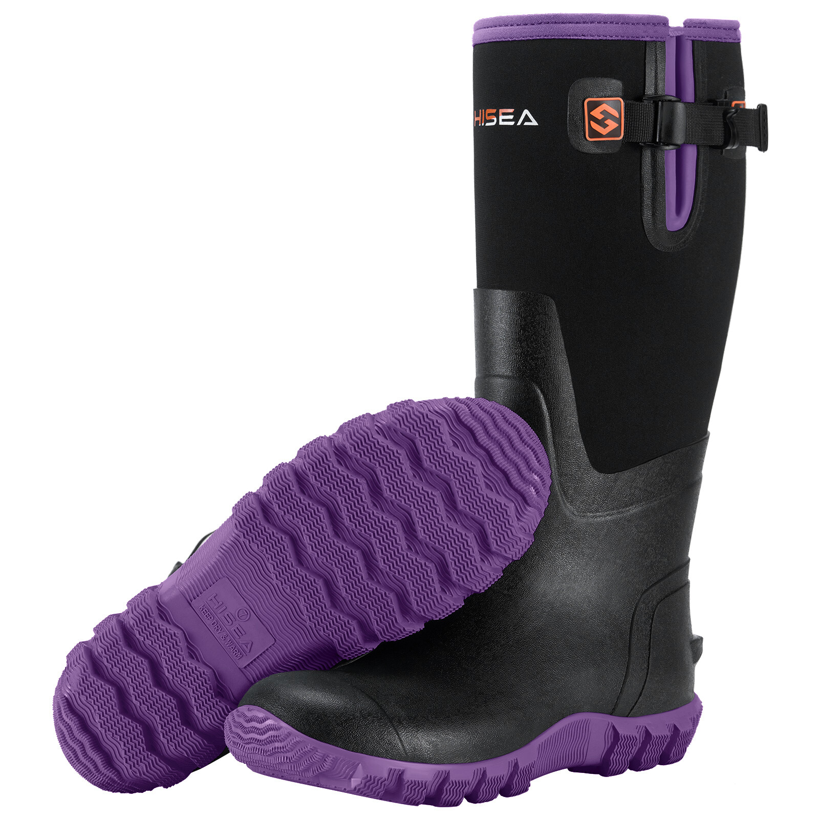 HISEA Women Rain Boots Side Buckles & Steel Shank Snow Hunting Chores Work Boots