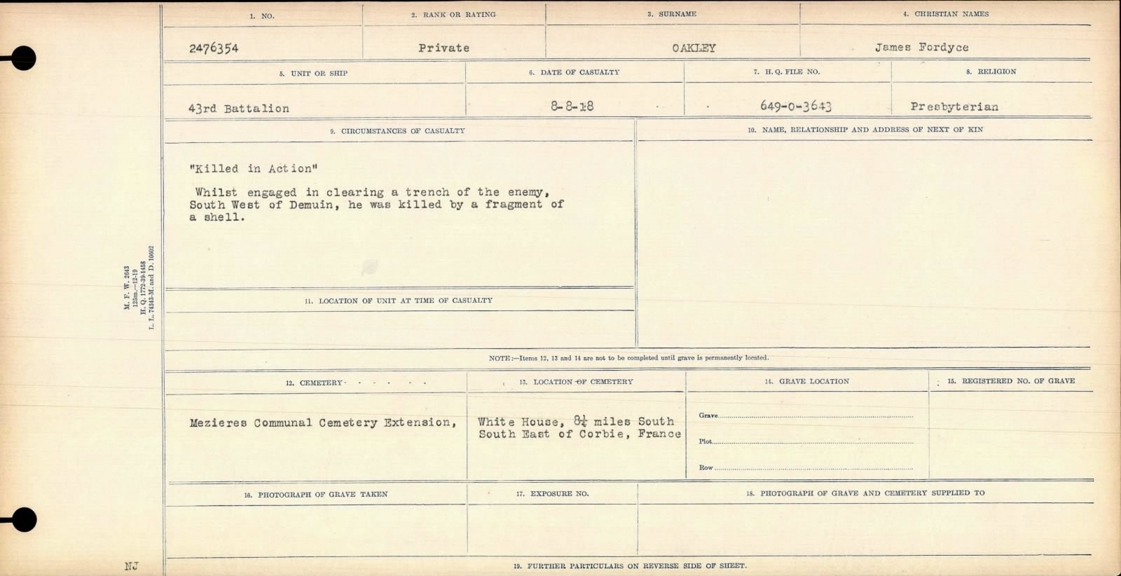 Brothers: 43rd CEF Canadians KIA 1918 Medal Pair Memorial Cross RE Forfar Angus