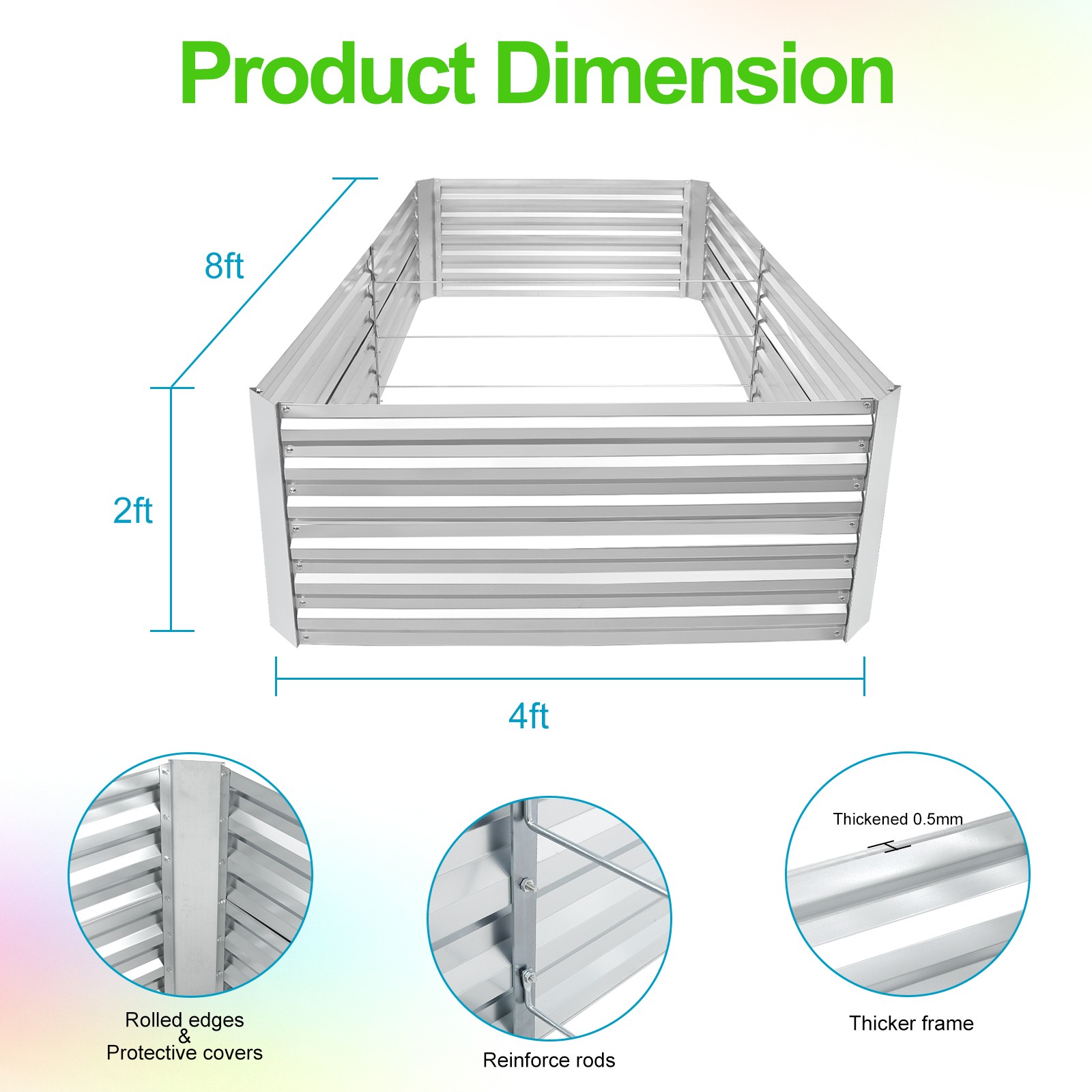 8x4x2ft Galvanized Raised Garden Bed kit Garden Planter Box Flower Vegetable