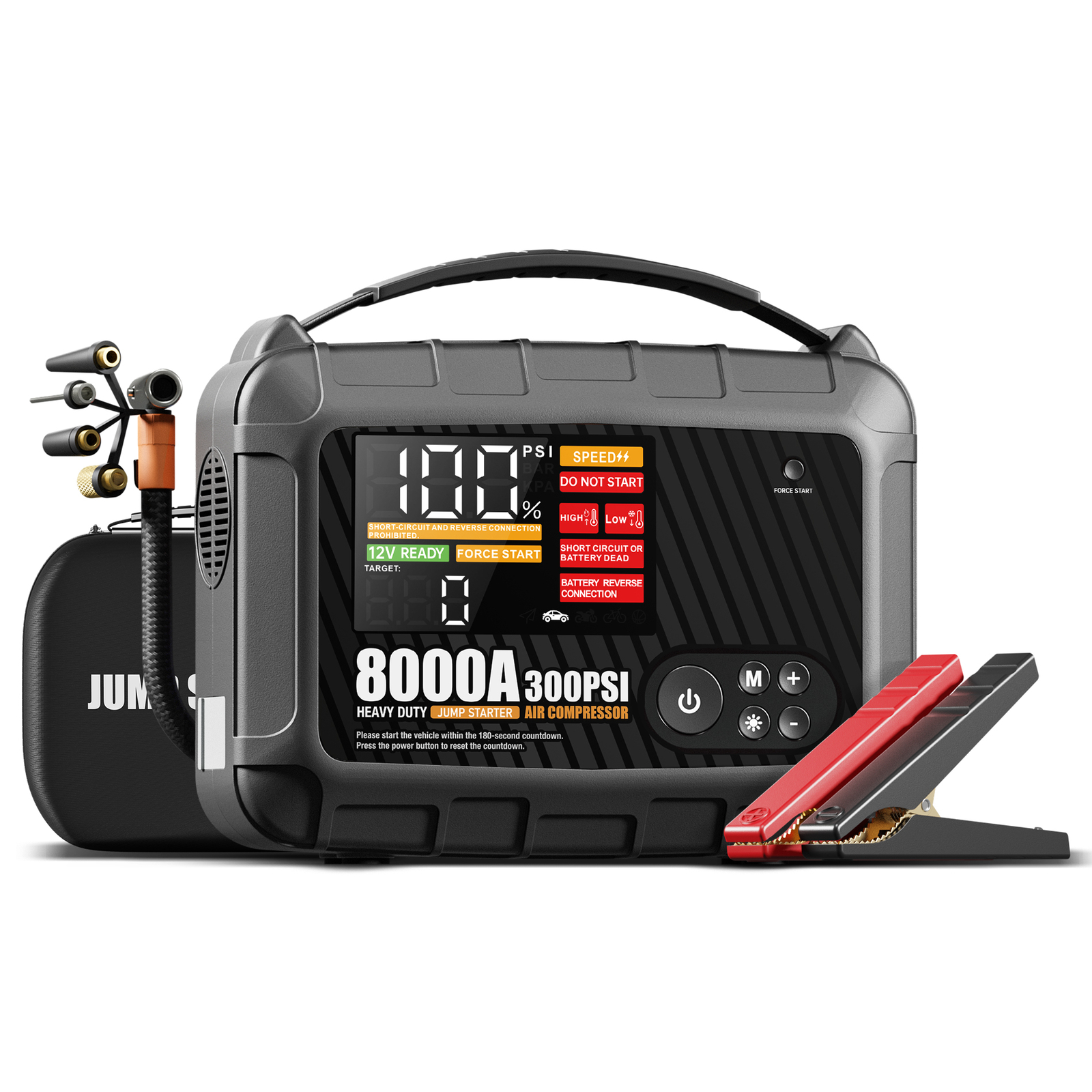 AdoreTrip 8000A Jump Starter +300PSI Air Compressor Battery Power Bank Emergency