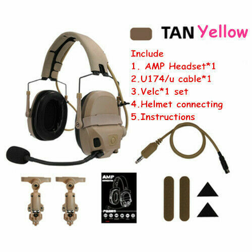 FMA FCS AMP Upgraded Dual Channel Pickup Noise Reduction Tactical Headset Set