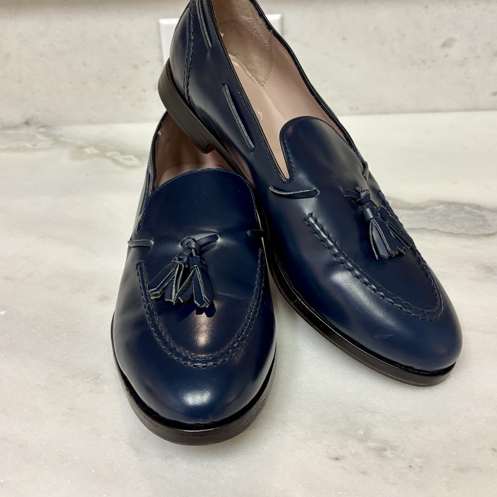 Andrea Ventura Men's Navy Blue Tassel Leather Loafers EU 40 Dress Shoes