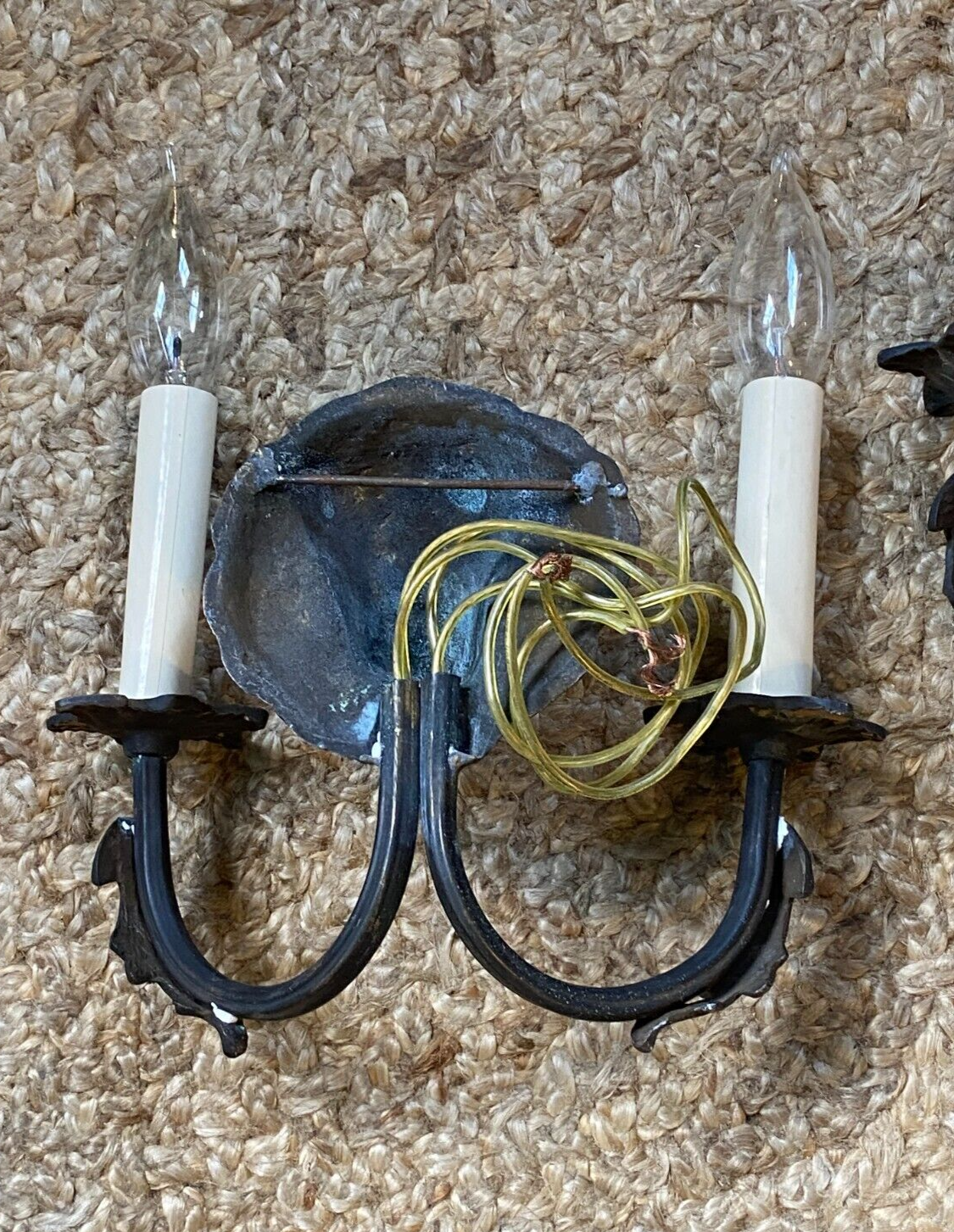 RARE PAIR Antique Two Arm Bronze Dog Wall SCONCE Lights Set of 2