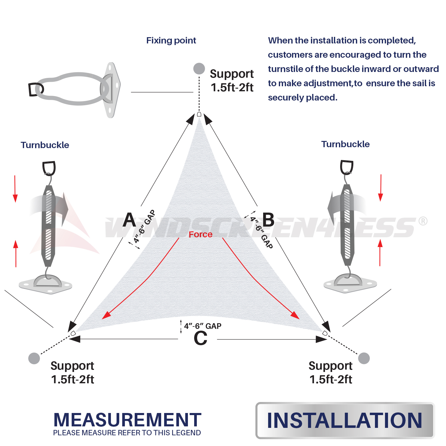 8'' Triangle Sun Shade Sail Stainless Hardware Kit Heavy Duty Awning Attachment