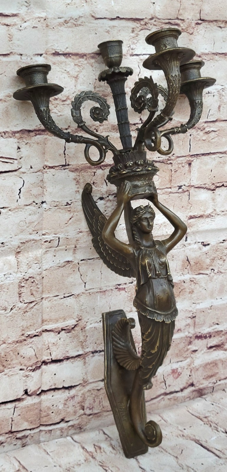 Wall Mounted Hanging Figural Female Bronze Metal Candle Holder Candelabra Sconce