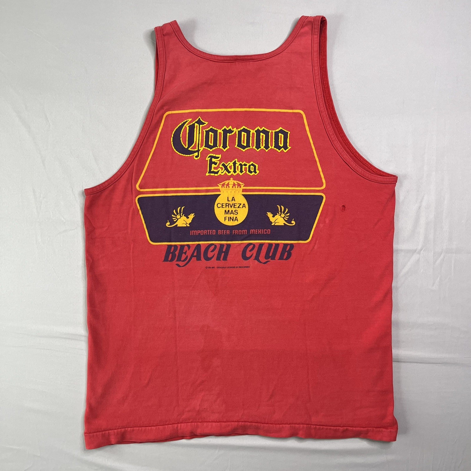 Vtg Corona Beach Club Tank Top Mens Large Red Distressed Baja California Mexico