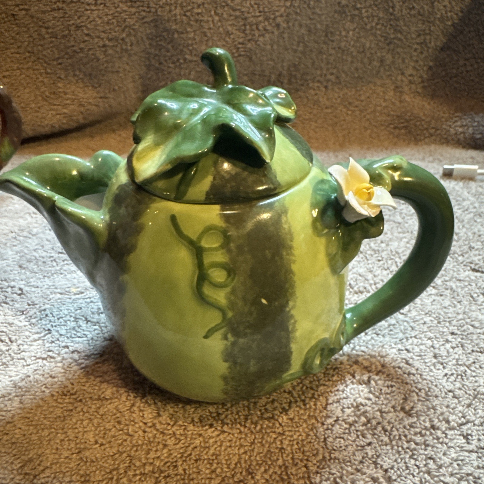 Vtg Lot 6 Ceramic Fruit Teapots: Pear P/apple Peach Pomegranate Watermelon Grape