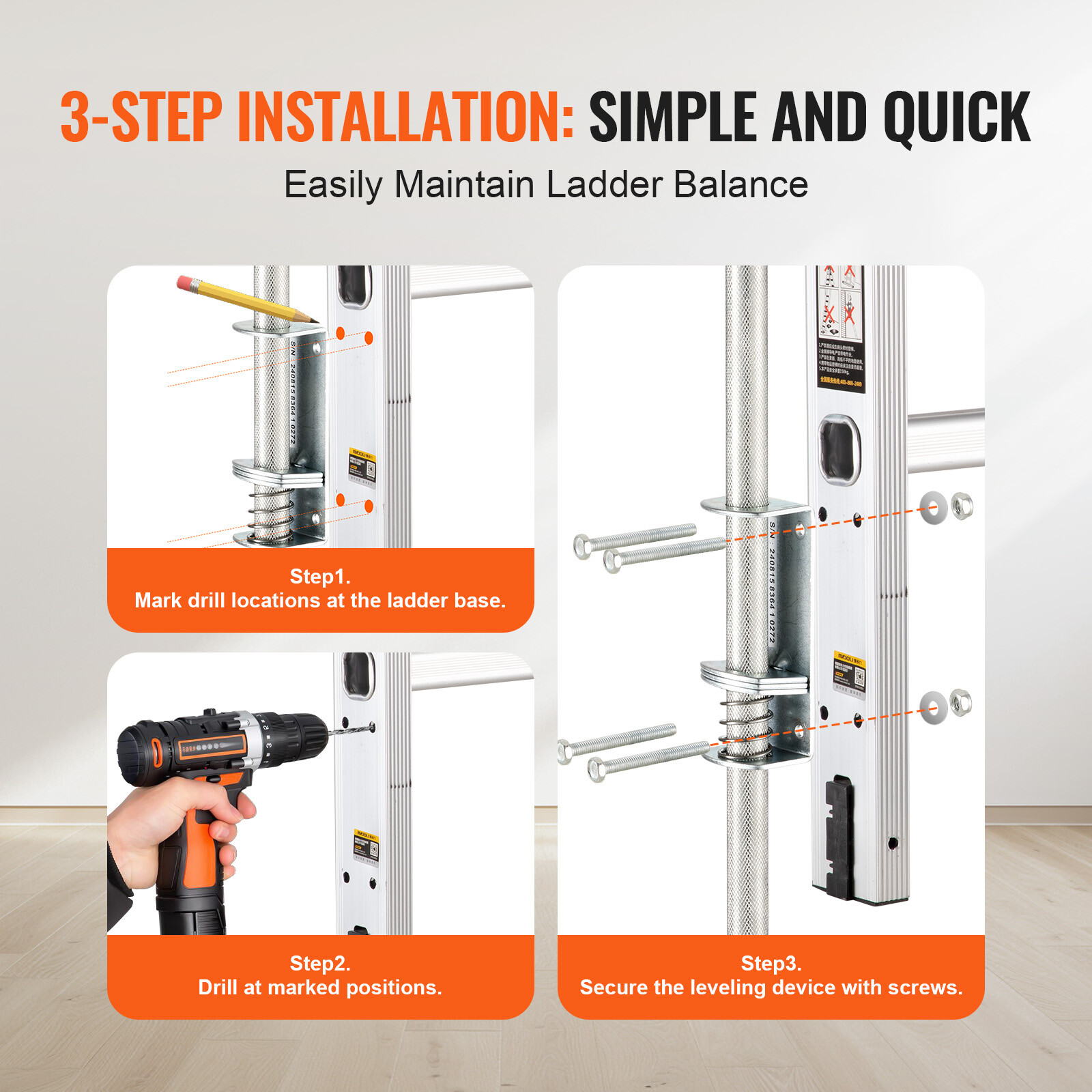 VEVOR 23.4 inch Ladder Levler Steel 550lbs Load Leveling Tool Uneven Ground