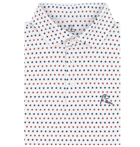 Rhoback Stars & Stripes Polo White Golf Performance Shirt