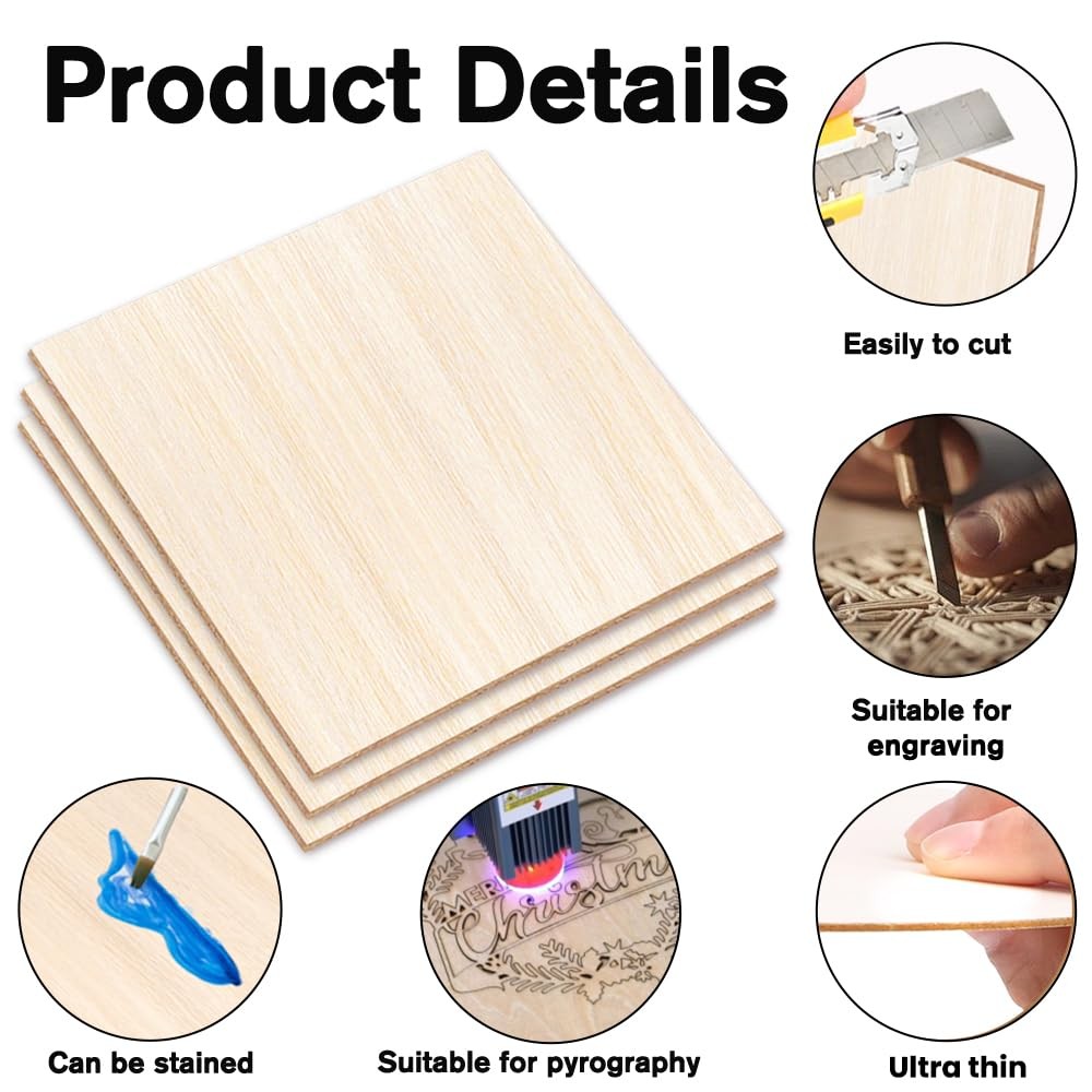 6 Pack Basswood Sheets 12x12x1/16in Unfinished for Laser Cutting Crafts Models