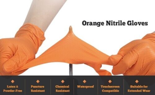 First Glove Grip Orange Nitrile Disposable Gloves 8 Mil Raised Diamond Texture