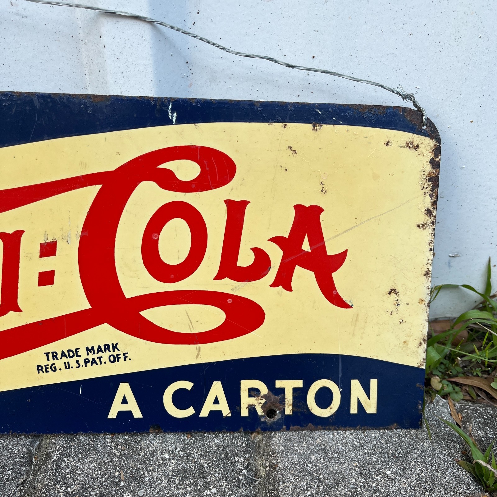 Original 1930's - 1940's Pepsi Cola Double Dot Metal Sign Double Sided