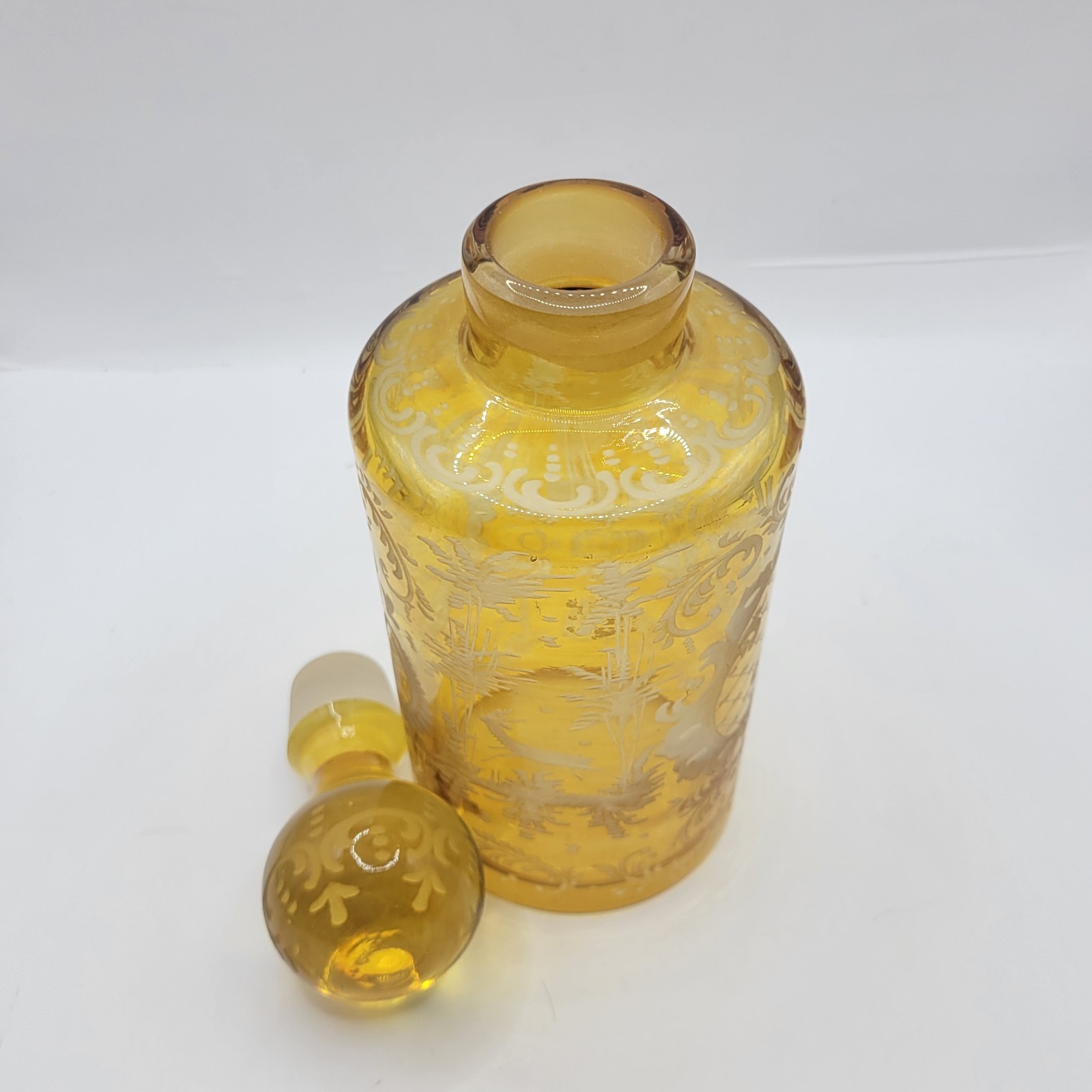 Antique Bohemian Amber Yellow Glass Cut to Clear Glass Castles Dark Academia