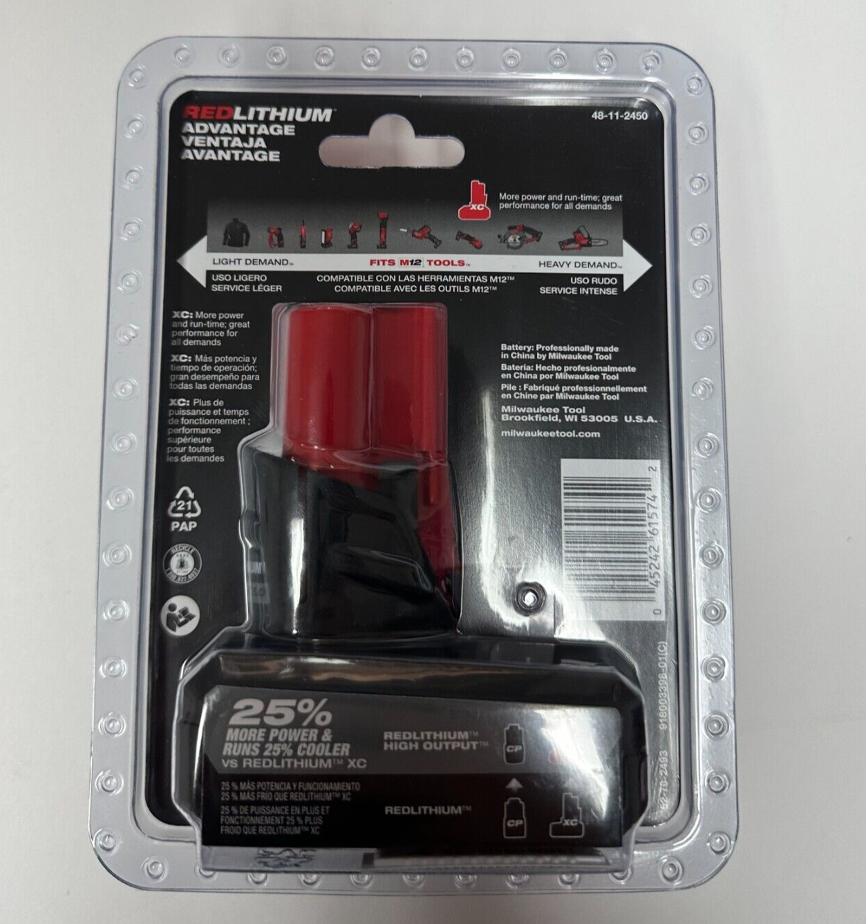 Milwaukee 48-11-2450 M12 RedLithium HIGH OUTPUT 5.0Ah XC5.0 Battery Pack