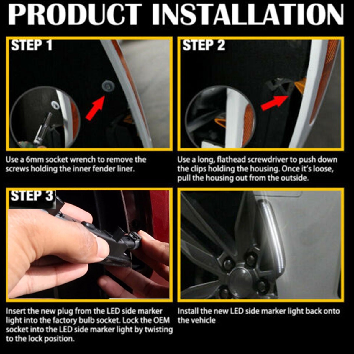 For 2015-2023 Dodge Charger White Front Rear LED Side Marker Light Smoked Lens