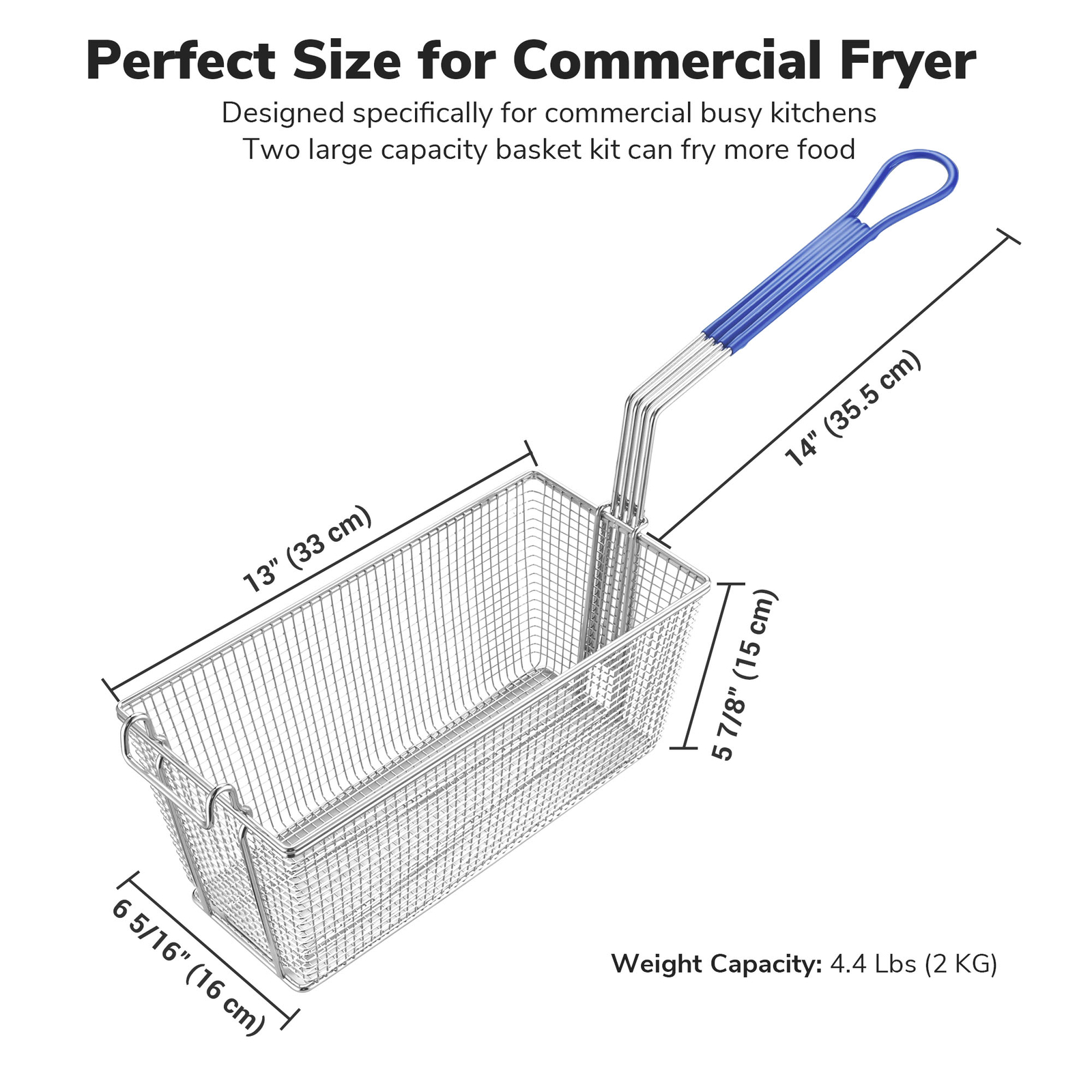 WeChef 2Pcs Deep Fryer Baskets w/ Non-slip Handle for Commercial Restaurant